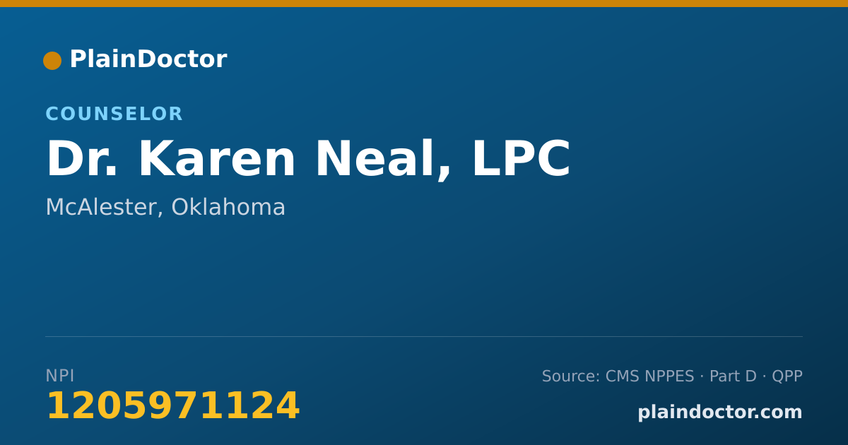 Shareable card for Karen Neal, LPC - Counselor, McAlester, OK