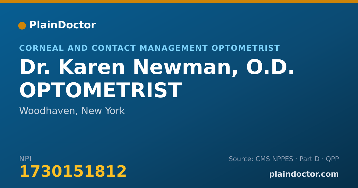 Shareable card for Karen Newman, O.D. OPTOMETRIST - Corneal and Contact Management Optometrist, Woodhaven, NY