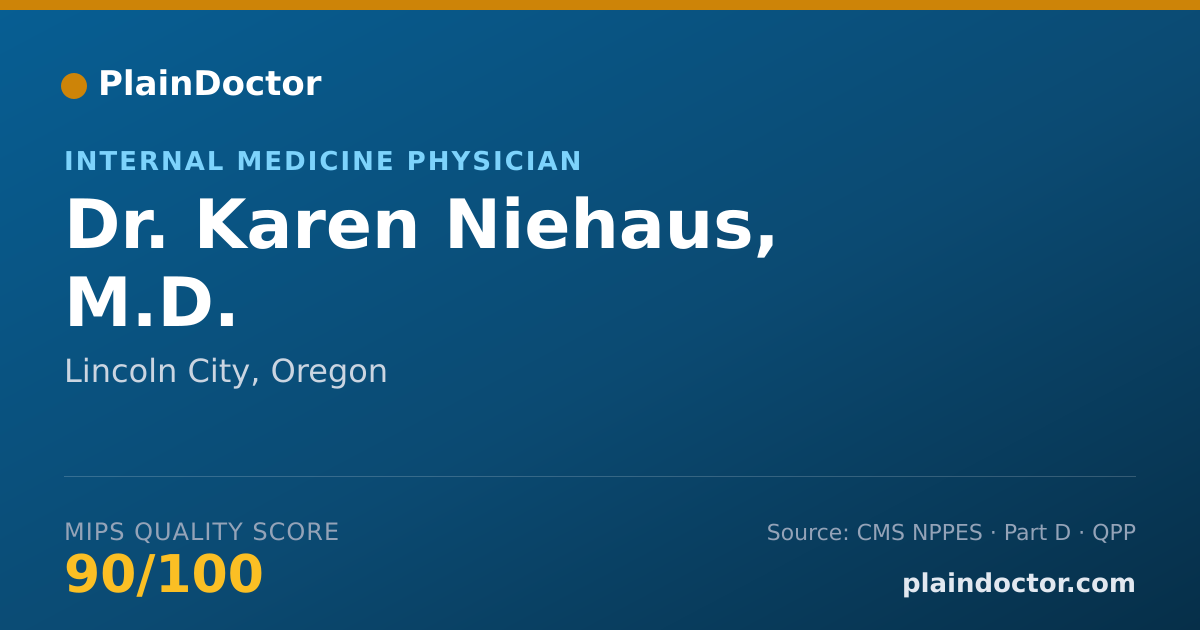Shareable card for Karen Niehaus, M.D. - Internal Medicine Physician, Lincoln City, OR