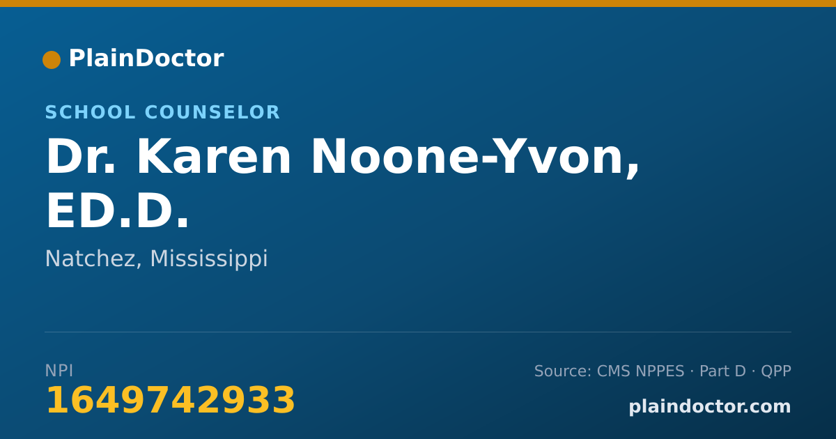 Shareable card for Karen Noone-Yvon, ED.D. - School Counselor, Natchez, MS