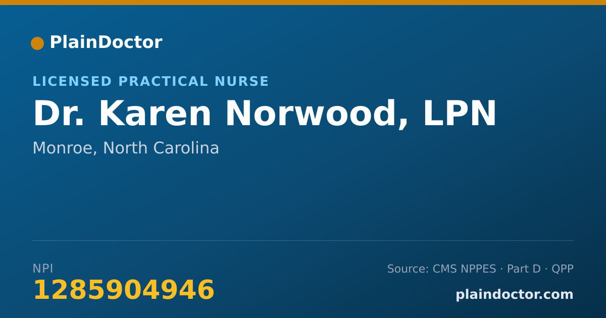 Shareable card for Karen Norwood, LPN - Licensed Practical Nurse, Monroe, NC