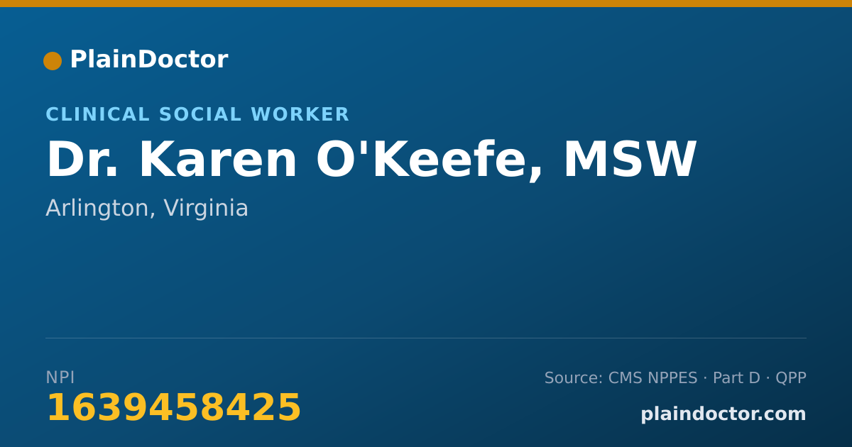 Shareable card for Karen O'Keefe, MSW - Clinical Social Worker, Arlington, VA