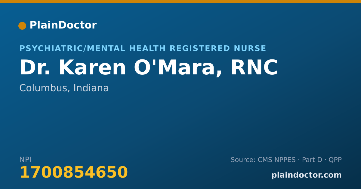 Shareable card for Karen O'Mara, RNC - Psychiatric/Mental Health Registered Nurse, Columbus, IN
