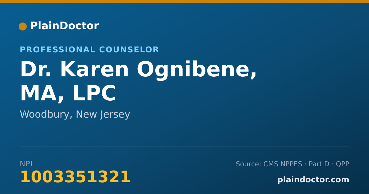 Shareable card for Karen Ognibene, MA, LPC - Professional Counselor, Woodbury, NJ