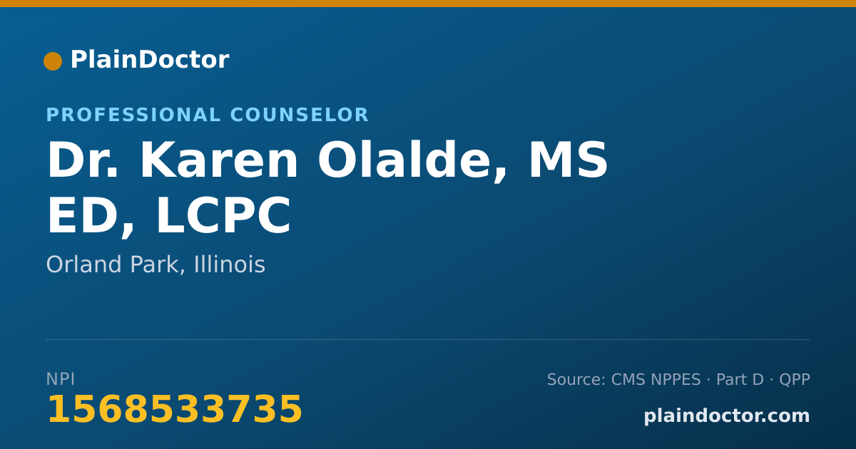 Shareable card for Karen Olalde, MS ED, LCPC - Professional Counselor, Orland Park, IL