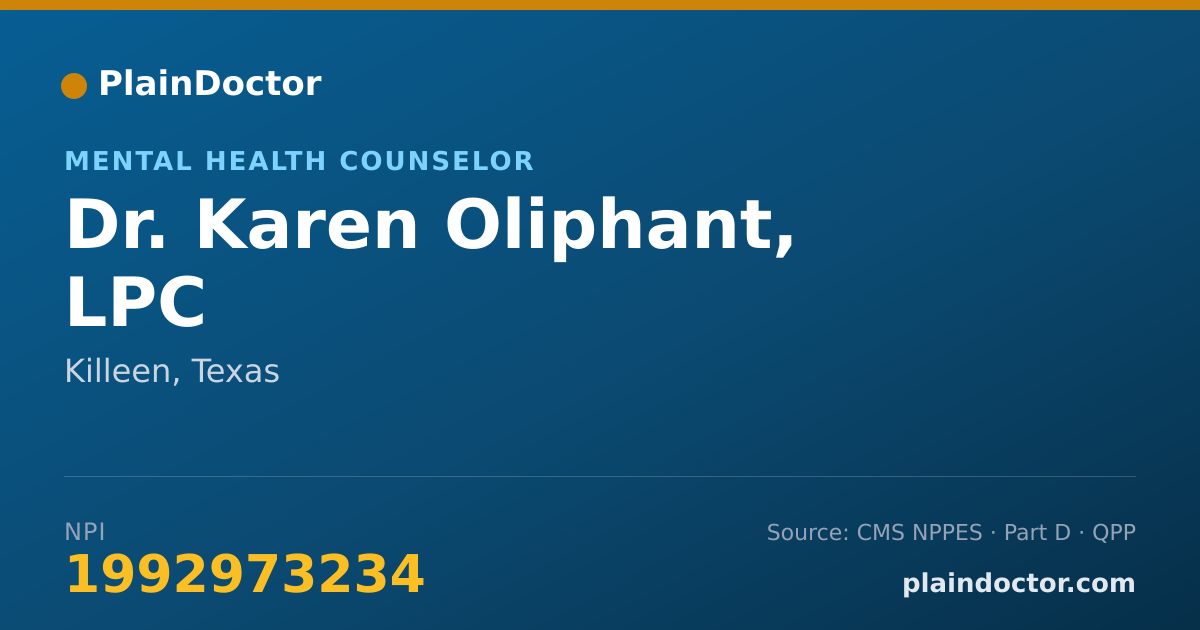 Shareable card for Karen Oliphant, LPC - Mental Health Counselor, Killeen, TX