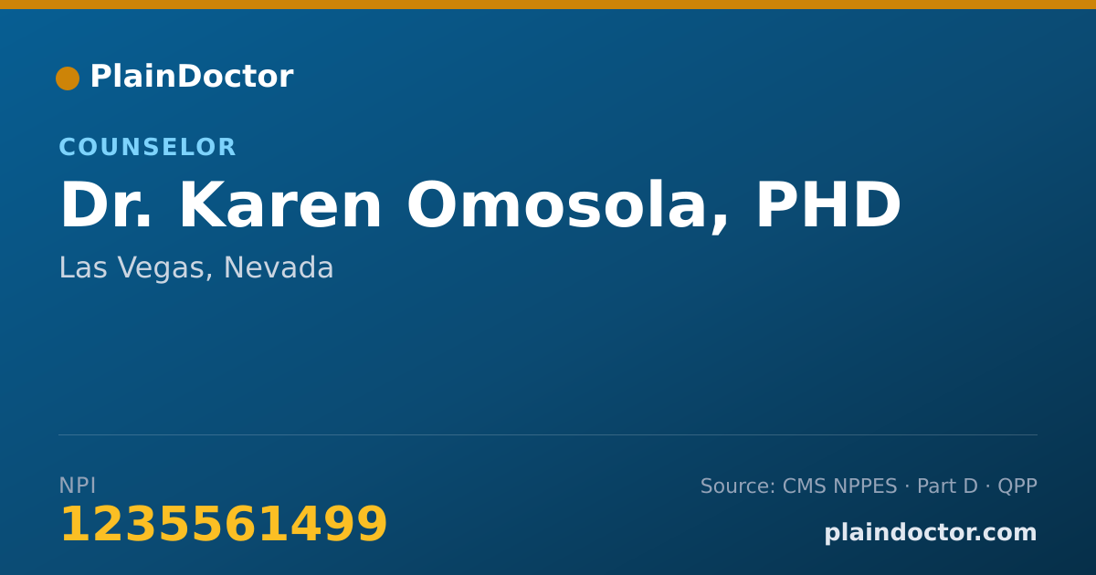 Shareable card for Karen Omosola, PHD - Counselor, Las Vegas, NV