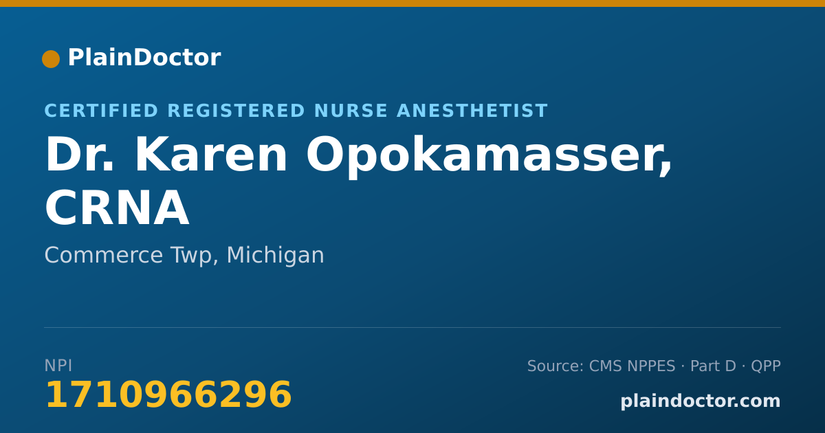 Shareable card for Karen Opokamasser, CRNA - Certified Registered Nurse Anesthetist, Commerce Twp, MI