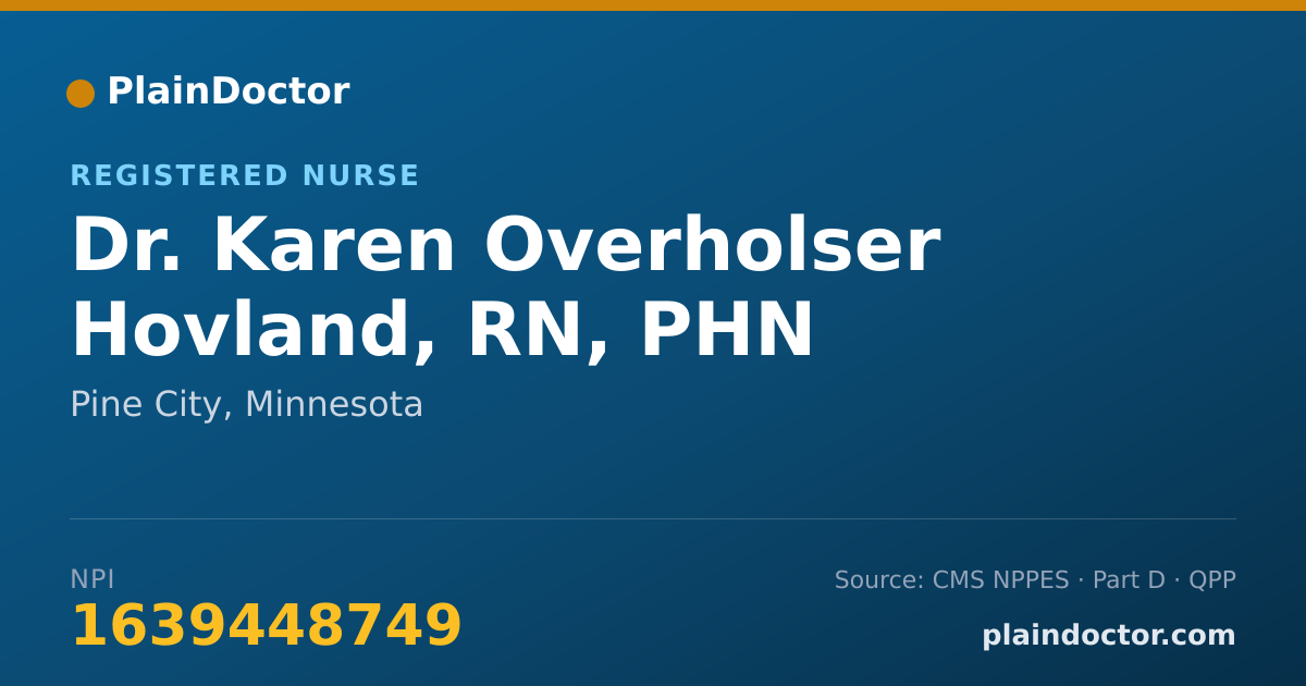 Shareable card for Karen Overholser Hovland, RN, PHN - Registered Nurse, Pine City, MN