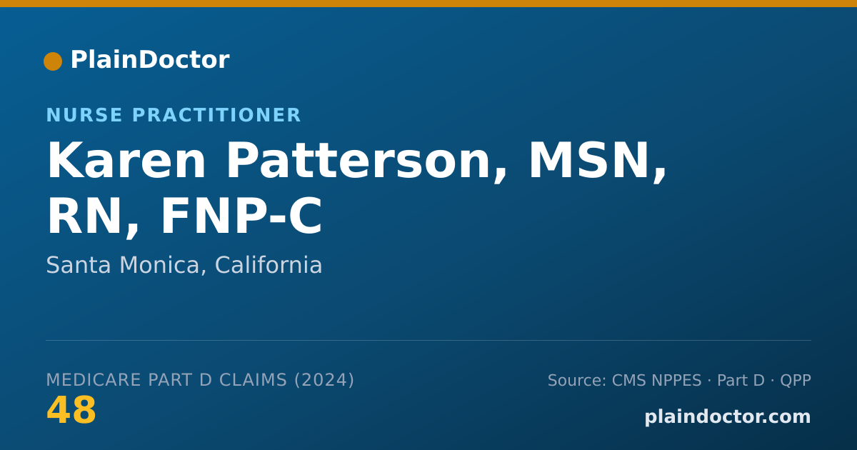 Shareable card for Karen Patterson, MSN, RN, FNP-C - Family Nurse Practitioner, Santa Monica, CA