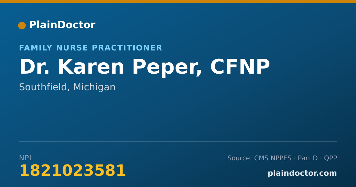 Shareable card for Karen Peper, CFNP - Family Nurse Practitioner, Southfield, MI