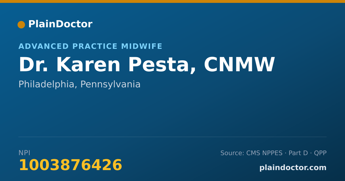 Shareable card for Karen Pesta, CNMW - Advanced Practice Midwife, Philadelphia, PA