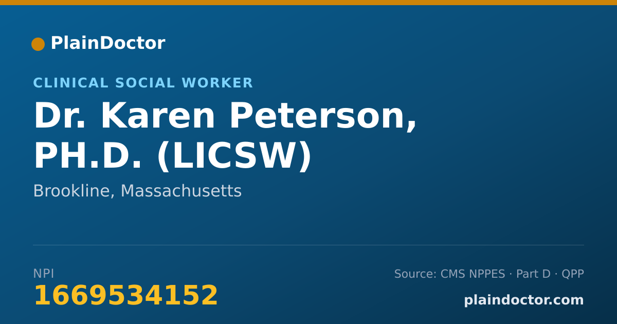 Shareable card for Karen Peterson, PH.D. (LICSW) - Clinical Social Worker, Brookline, MA