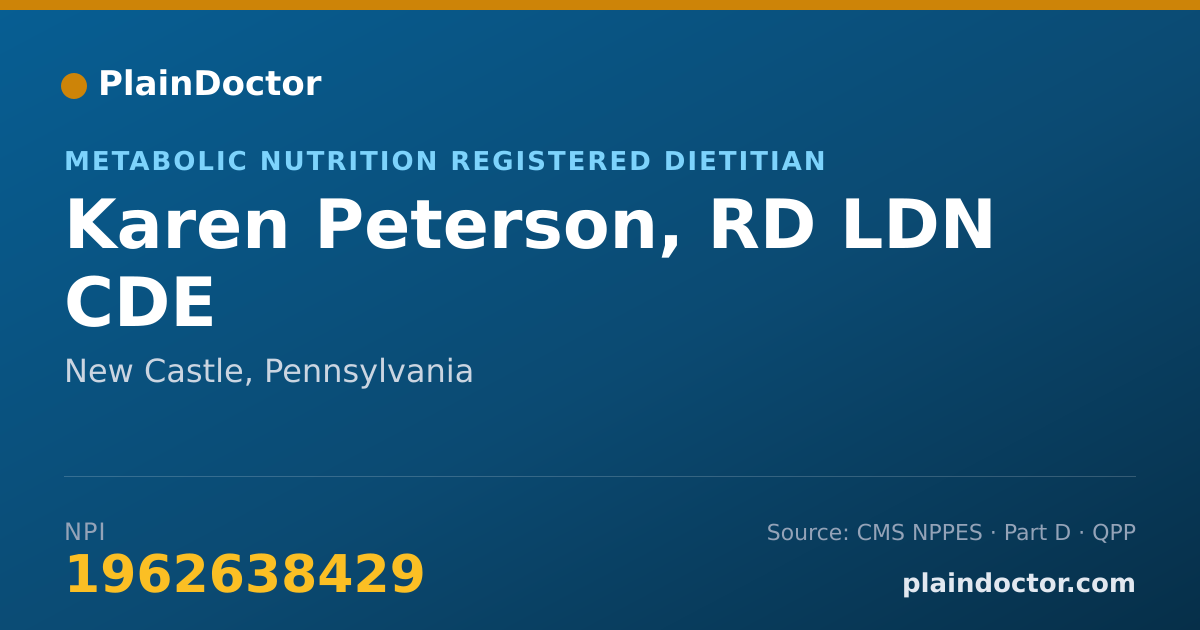 Shareable card for Karen Peterson, RD LDN CDE - Metabolic Nutrition Registered Dietitian, New Castle, PA