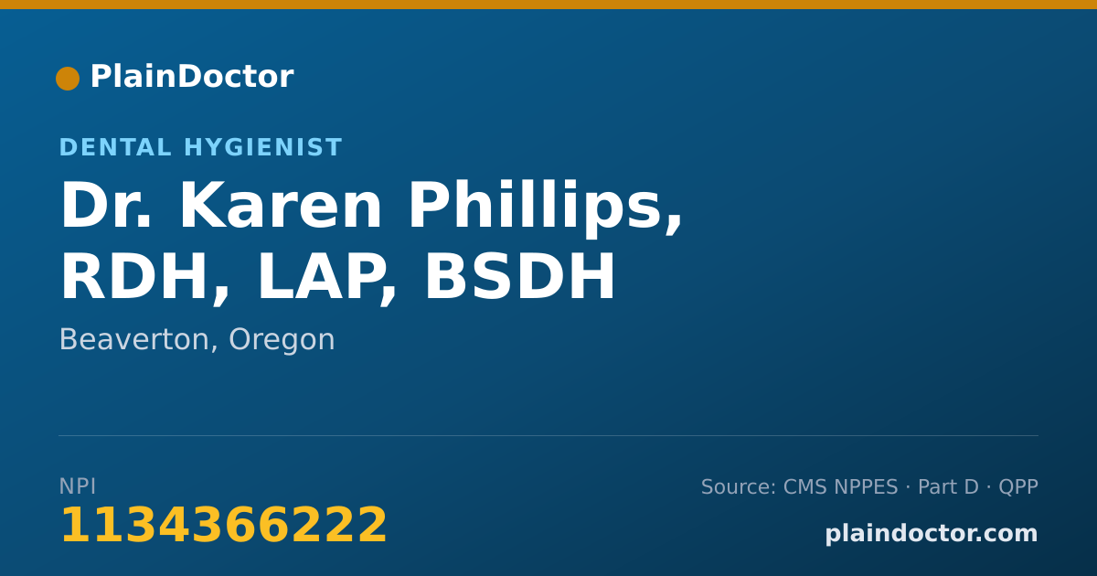 Shareable card for Karen Phillips, RDH, LAP, BSDH - Dental Hygienist, Beaverton, OR