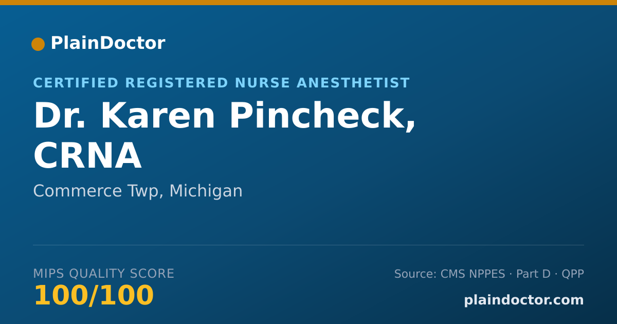 Shareable card for Karen Pincheck, CRNA - Certified Registered Nurse Anesthetist, Commerce Twp, MI