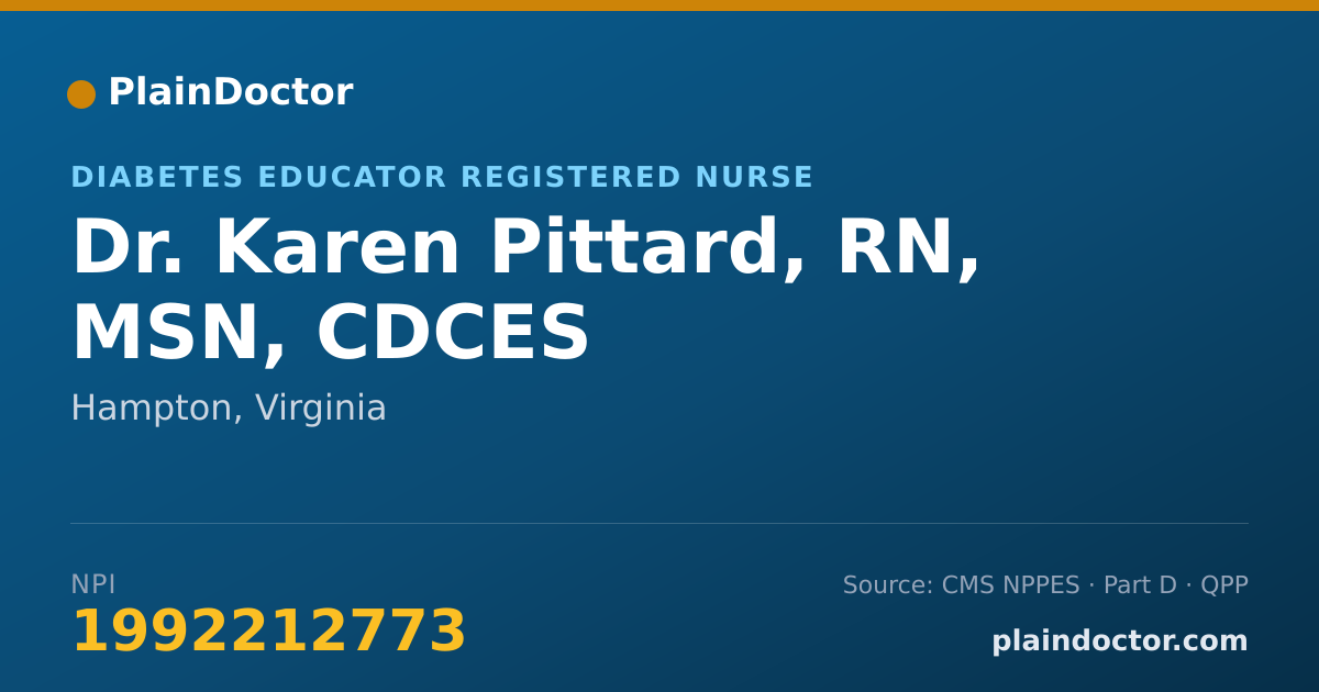 Shareable card for Karen Pittard, RN, MSN, CDCES - Diabetes Educator Registered Nurse, Hampton, VA