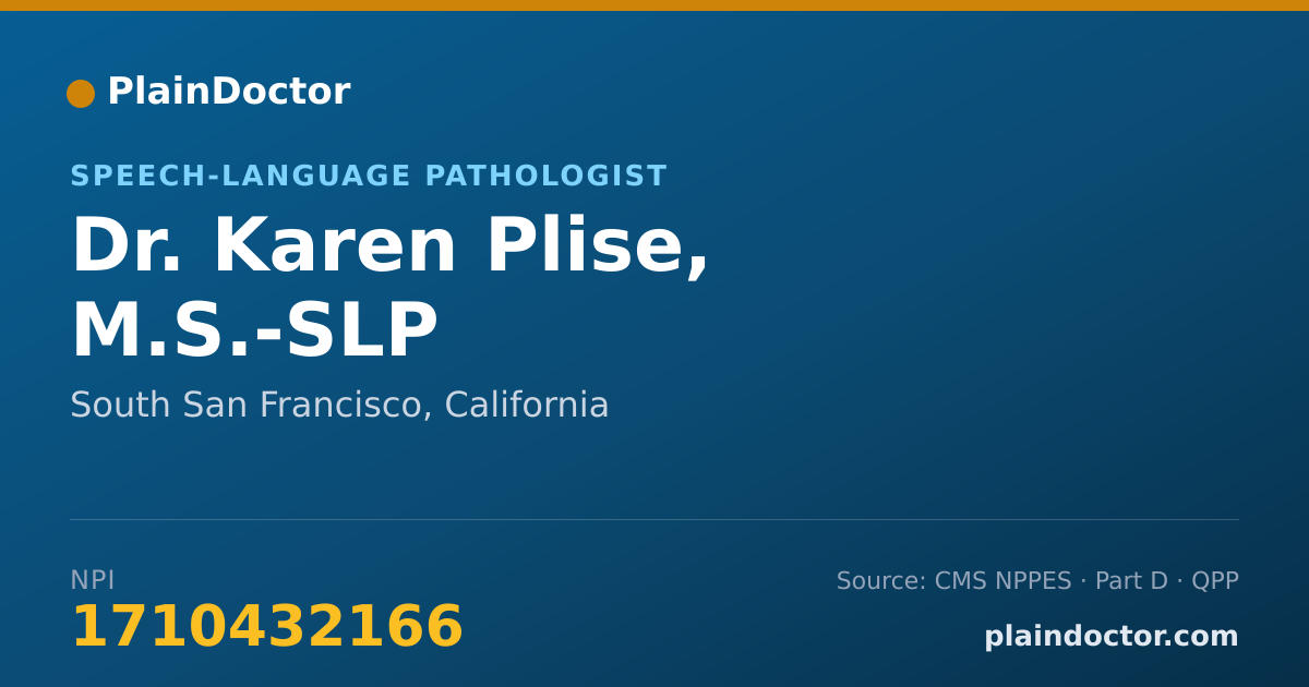 Shareable card for Karen Plise, M.S.-SLP - Speech-Language Pathologist, South San Francisco, CA