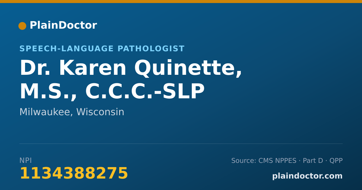 Shareable card for Karen Quinette, M.S., C.C.C.-SLP - Speech-Language Pathologist, Milwaukee, WI
