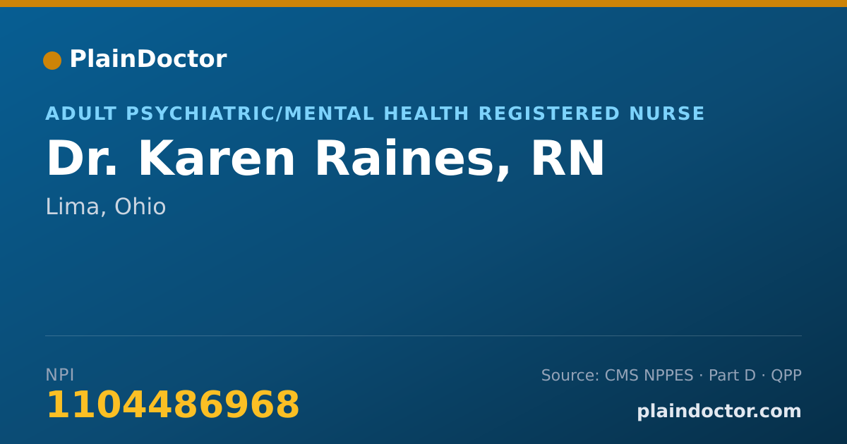 Shareable card for Karen Raines, RN - Adult Psychiatric/Mental Health Registered Nurse, Lima, OH
