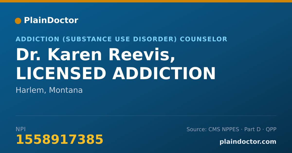 Shareable card for Karen Reevis, LICENSED ADDICTION - Addiction (Substance Use Disorder) Counselor, Harlem, MT