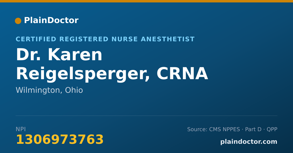 Shareable card for Karen Reigelsperger, CRNA - Certified Registered Nurse Anesthetist, Wilmington, OH