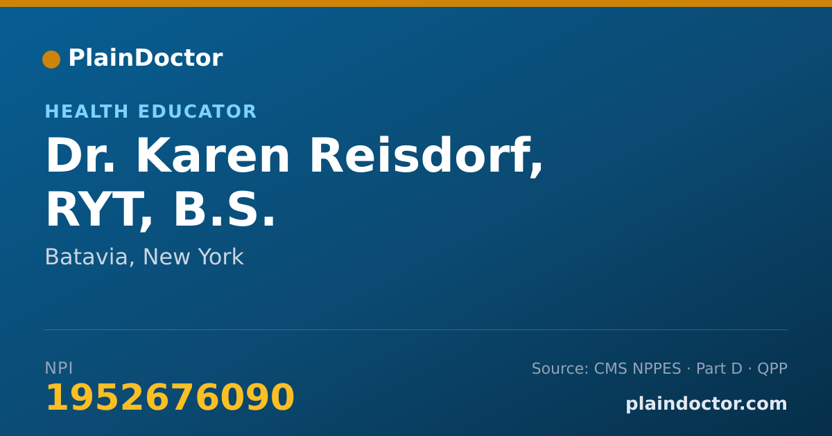 Shareable card for Karen Reisdorf, RYT, B.S. - Health Educator, Batavia, NY
