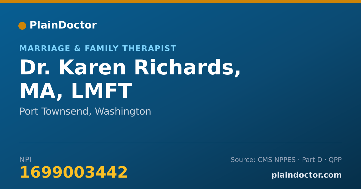 Shareable card for Karen Richards, MA, LMFT - Marriage & Family Therapist, Port Townsend, WA
