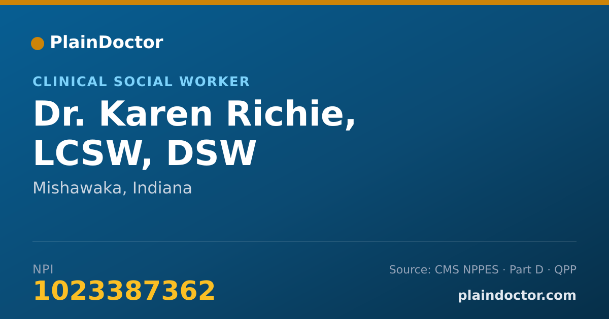 Shareable card for Karen Richie, LCSW, DSW - Clinical Social Worker, Mishawaka, IN
