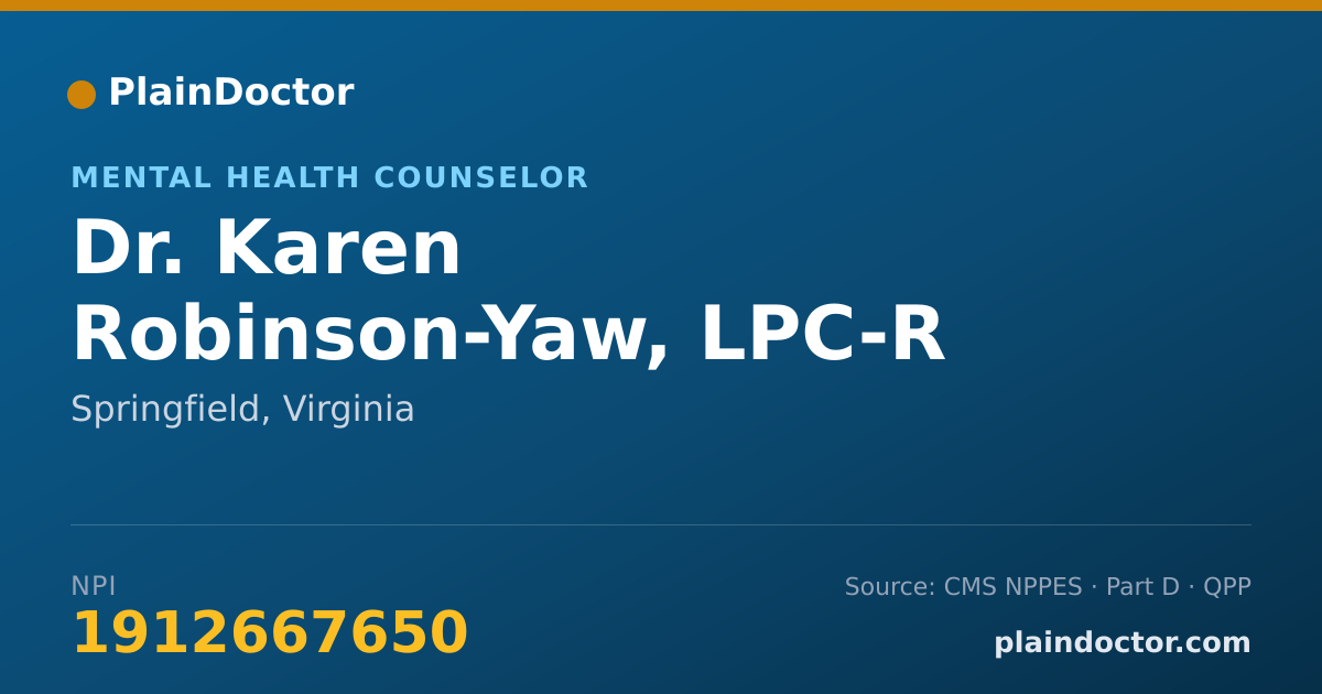 Shareable card for Karen Robinson-Yaw, LPC-R - Mental Health Counselor, Springfield, VA