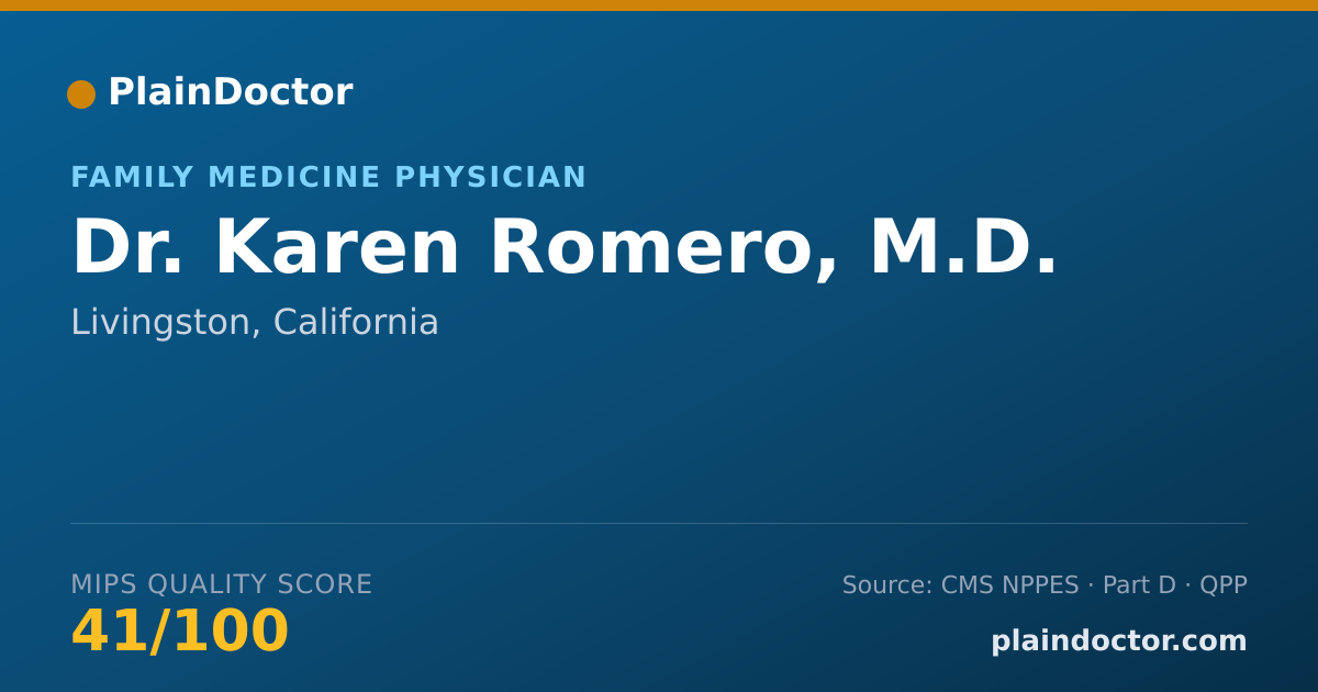 Shareable card for Karen Romero, M.D. - Family Medicine Physician, Livingston, CA