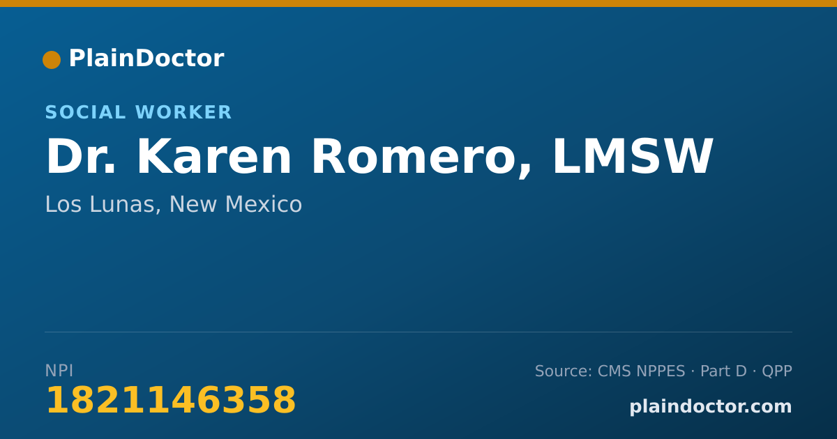 Shareable card for Karen Romero, LMSW - Social Worker, Los Lunas, NM