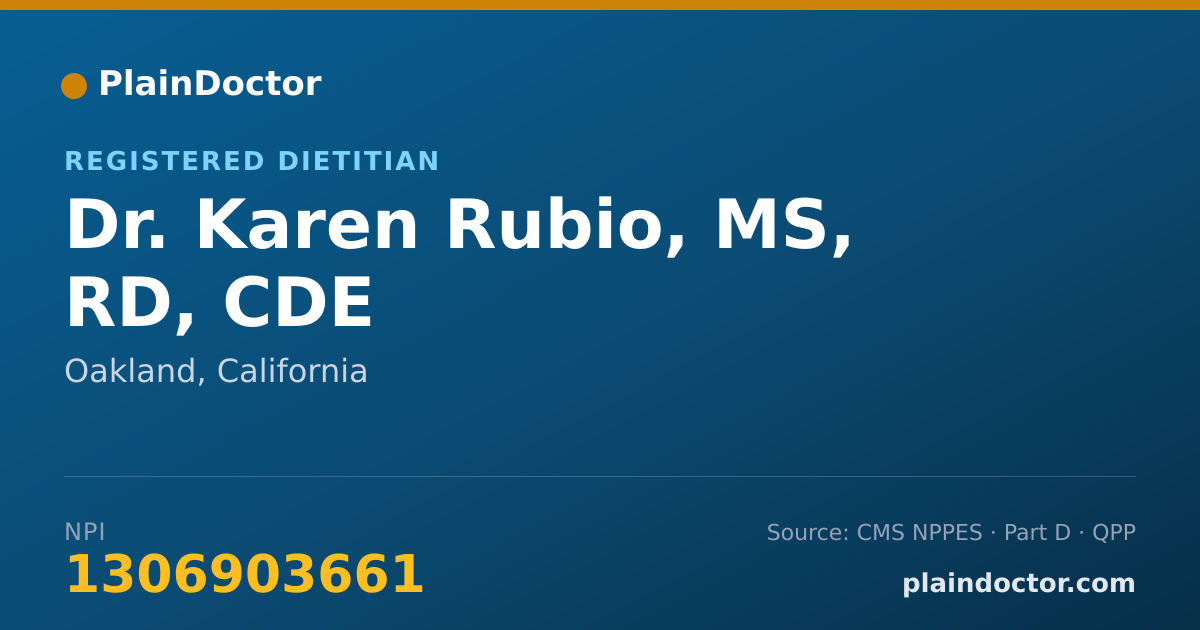 Shareable card for Karen Rubio, MS, RD, CDE - Registered Dietitian, Oakland, CA