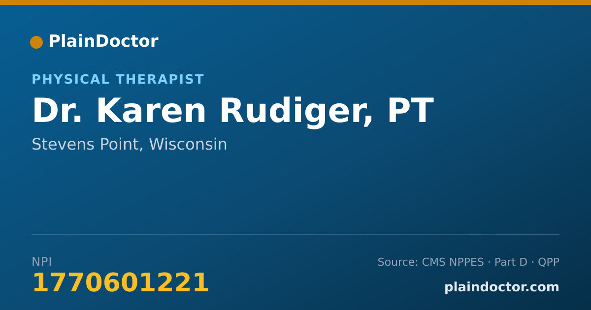 Shareable card for Karen Rudiger, PT - Physical Therapist, Stevens Point, WI