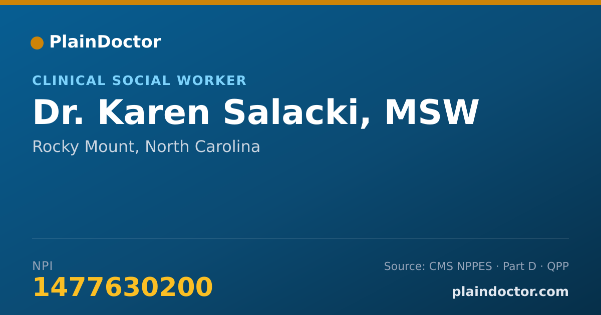 Shareable card for Karen Salacki, MSW - Clinical Social Worker, Rocky Mount, NC