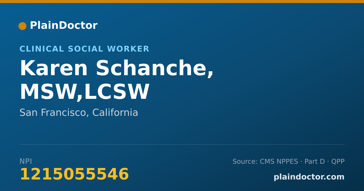 Shareable card for Karen Schanche, MSW,LCSW - Clinical Social Worker, San Francisco, CA
