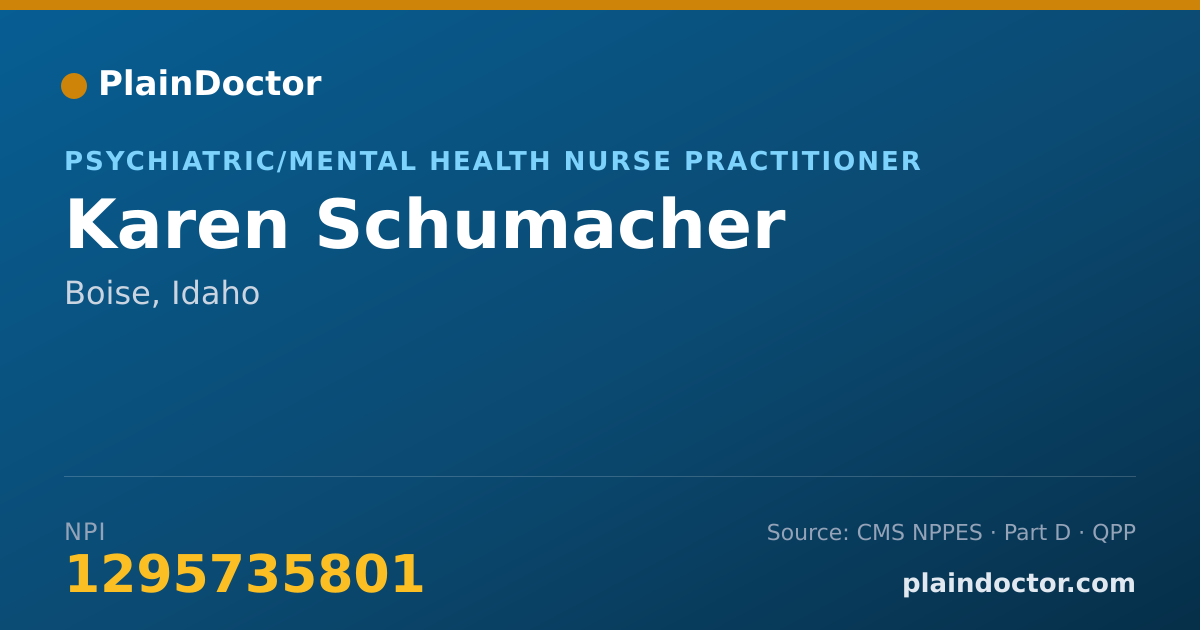 Shareable card for Karen Schumacher - Psychiatric/Mental Health Nurse Practitioner, Boise, ID