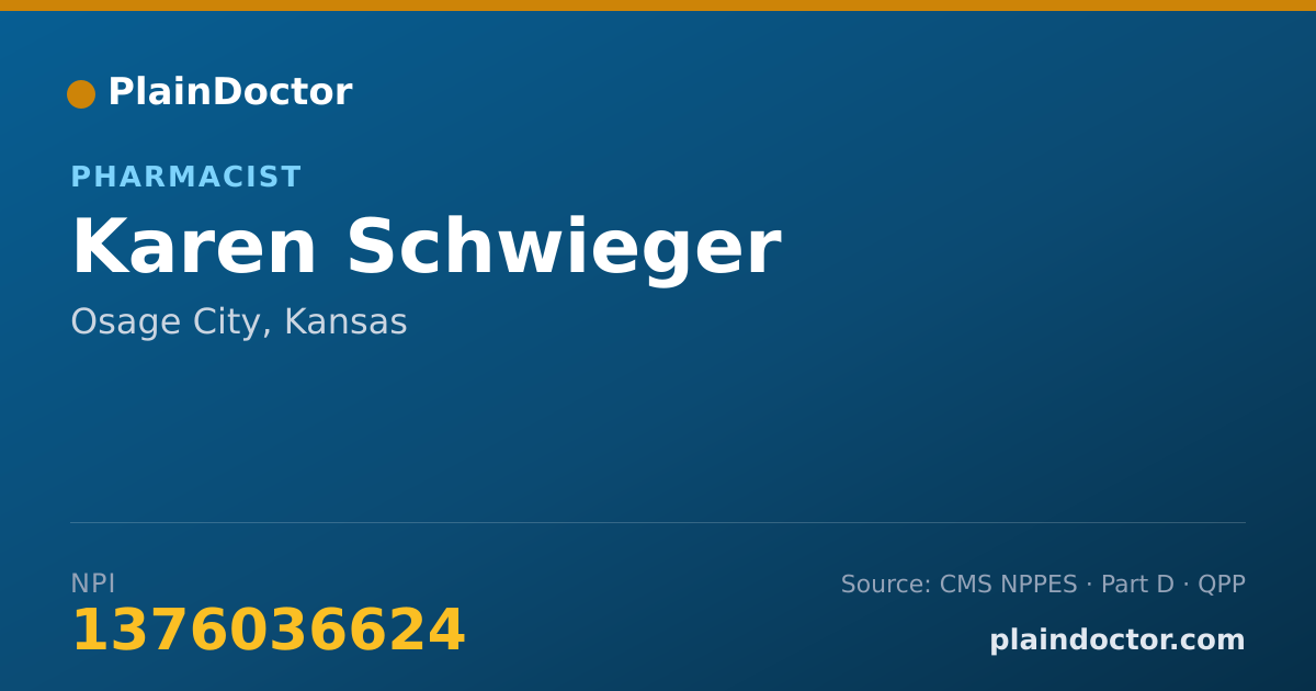 Shareable card for Karen Schwieger - Pharmacist, Osage City, KS