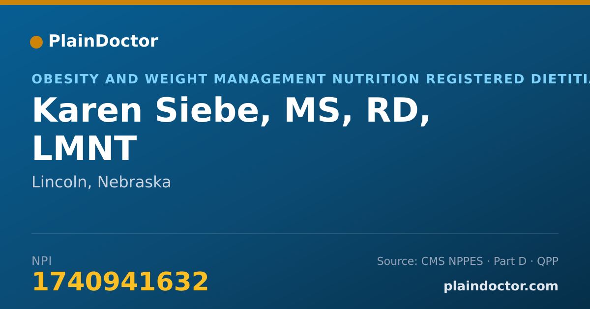 Shareable card for Karen Siebe, MS, RD, LMNT - Obesity and Weight Management Nutrition Registered Dietitian, Lincoln, NE