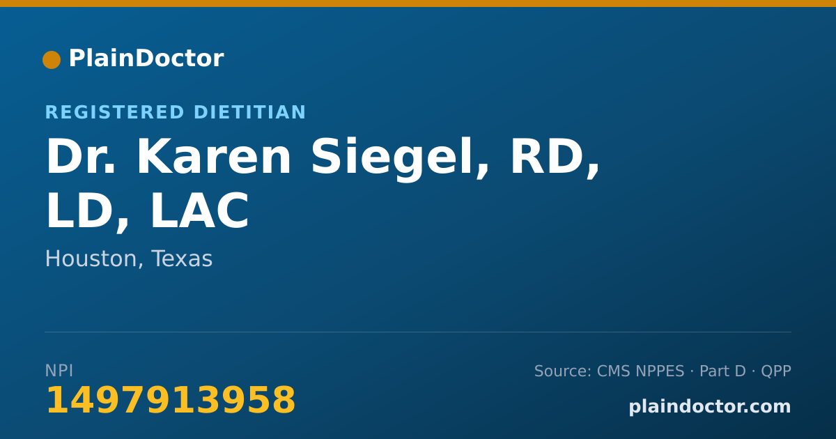 Shareable card for Karen Siegel, RD, LD, LAC - Registered Dietitian, Houston, TX