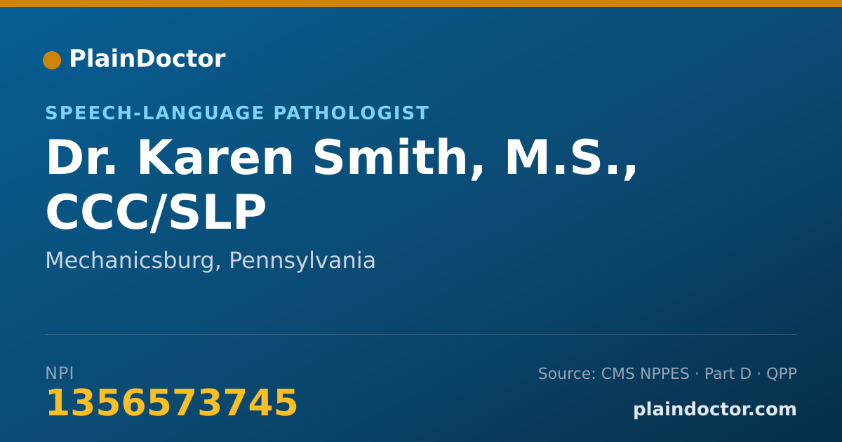 Shareable card for Karen Smith, M.S., CCC/SLP - Speech-Language Pathologist, Mechanicsburg, PA