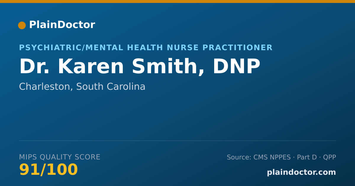 Shareable card for Karen Smith, DNP - Psychiatric/Mental Health Nurse Practitioner, Charleston, SC