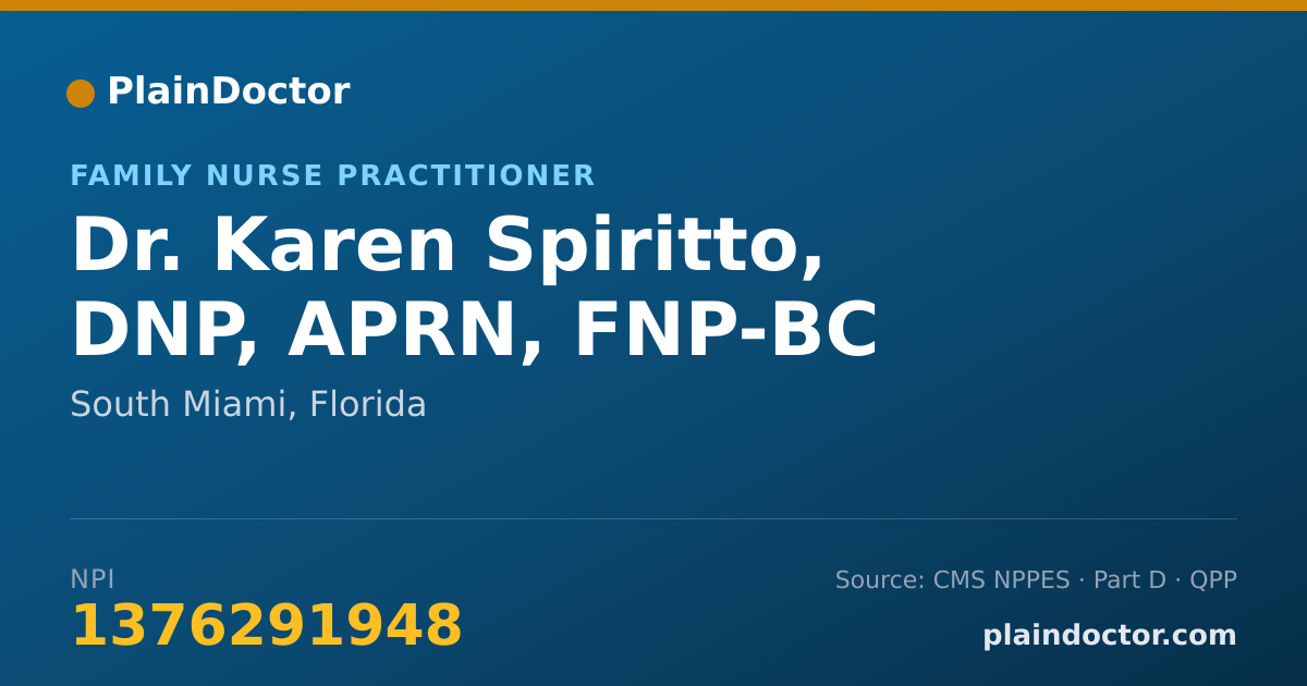 Shareable card for Karen Spiritto, DNP, APRN, FNP-BC - Family Nurse Practitioner, South Miami, FL