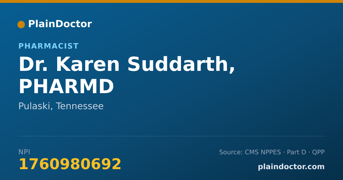 Shareable card for Karen Suddarth, PHARMD - Pharmacist, Pulaski, TN