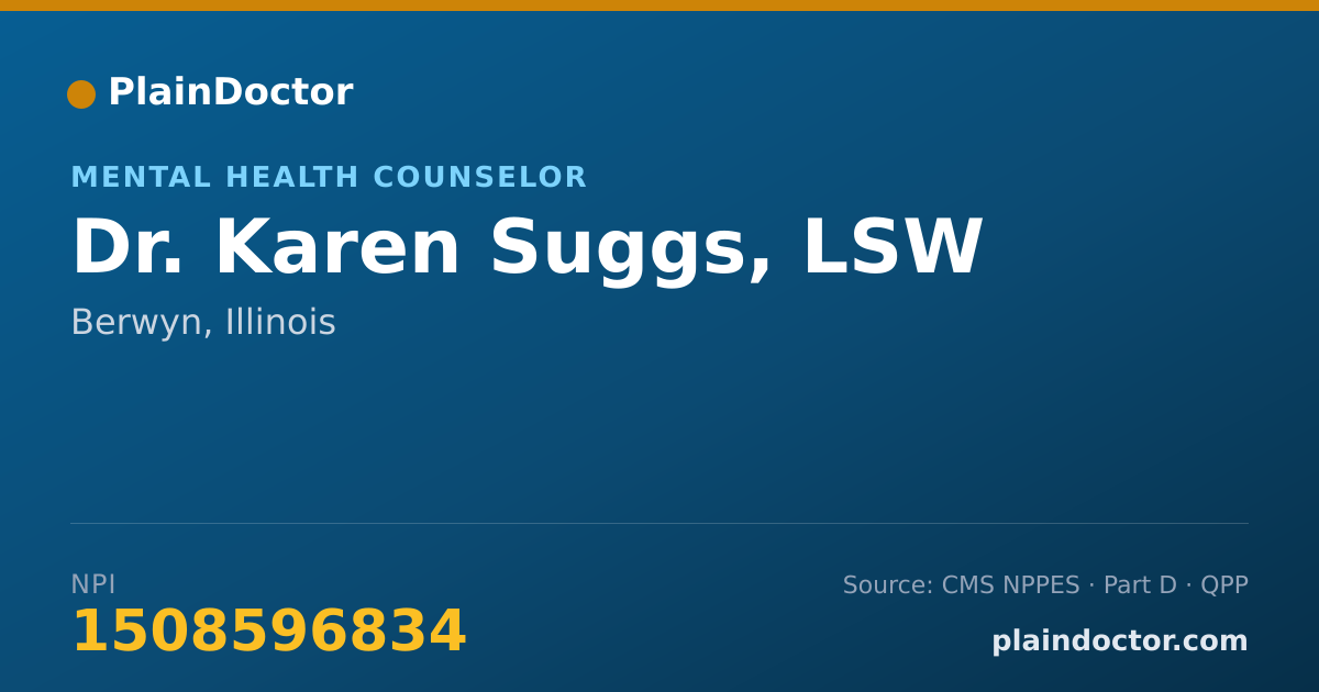 Shareable card for Karen Suggs, LSW - Mental Health Counselor, Berwyn, IL