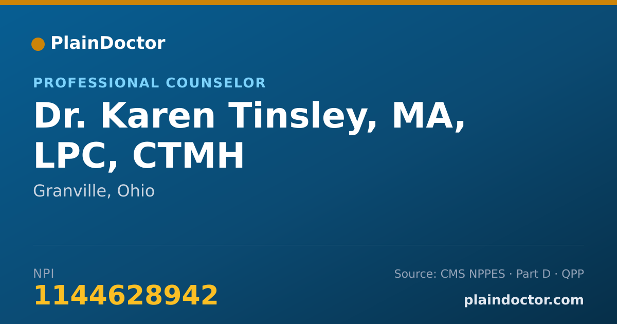 Shareable card for Karen Tinsley, MA, LPC, CTMH - Professional Counselor, Granville, OH