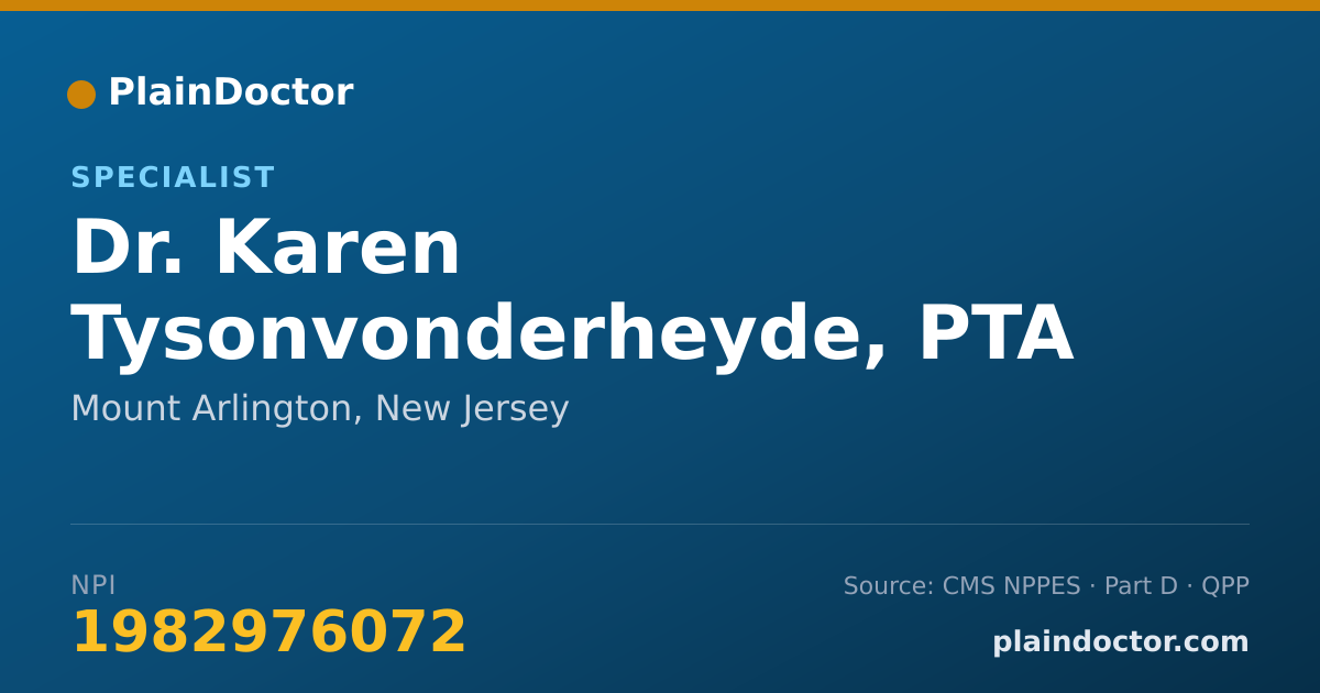 Shareable card for Karen Tysonvonderheyde, PTA - Specialist, Mount Arlington, NJ