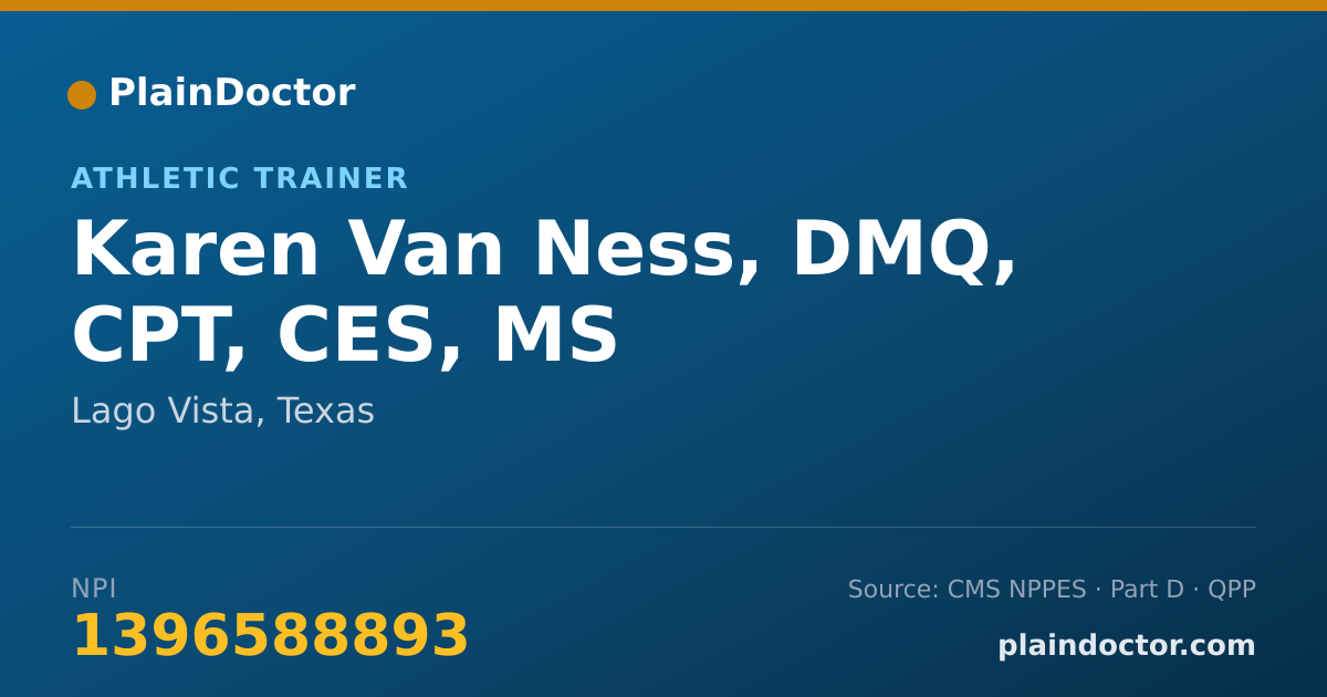 Shareable card for Karen Van Ness, DMQ, CPT, CES, MS - Health & Wellness Coach, Lago Vista, TX
