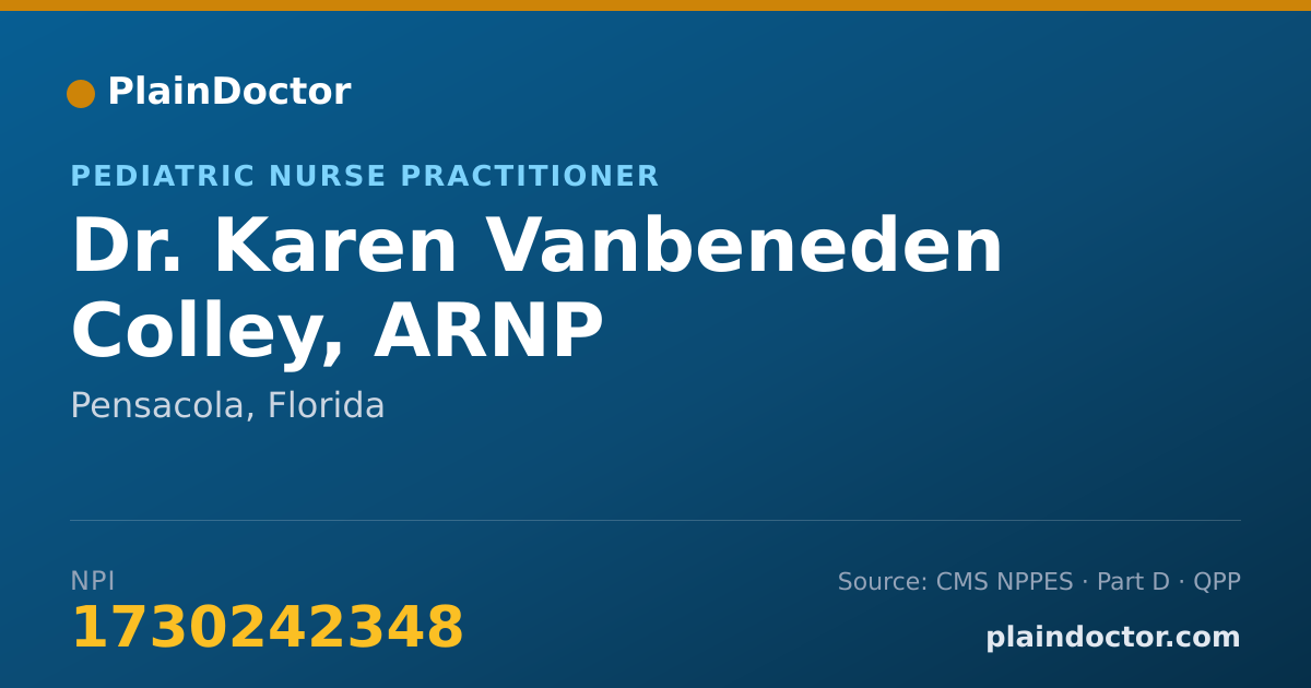 Shareable card for Karen Vanbeneden Colley, ARNP - Pediatric Nurse Practitioner, Pensacola, FL