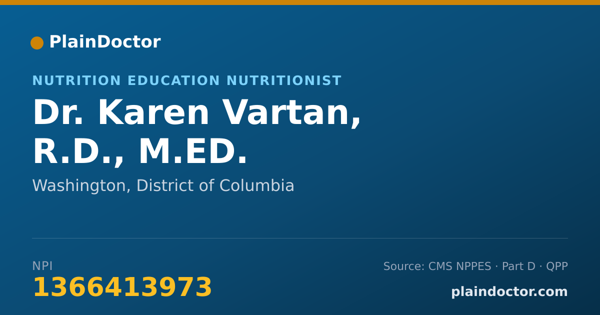 Shareable card for Karen Vartan, R.D., M.ED. - Nutrition Education Nutritionist, Washington, DC